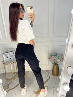 DŽINSAI JUODI PAPLĖŠYTI SU BLIZGUČIU (MOM FIT)